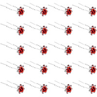 Qiutimiy 20 Pack (Red) Crystal Hair Pins Rose Flower Rhinestone Hair Clips For Bridal Wedding Women Hair Jewelry Accessories  With Clear Container