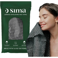 Sima Brand Exfoliating Washcloth Face & Body Scrub Towel - Japanese Exfoliating Towel With Hexagon Fibers  Exfoliating Body Scrubber With 2 Sides For Scrubbing & Washing (Face Towel - Black)