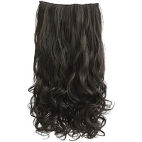 Reecho 14"" Short Length 1-Pack 3/4 Full Head Curly Wavy Clips In On Synthetic Hair Extensions He008 Hairpieces For Women 5 Clips 3.6 Oz Per Piece - Black Brown