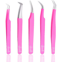 Sivote Eyelash Extension Tweezers For Classic & Volume Lashes  5-Pack  Pink