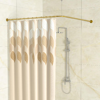 Yampos L Shaped Corner Shower Curtain Rod  24""-53"" X 24""-53"" Adjustable 90 Degree Curved Bathroom Rod 304 Stainless No Sag With 12 Hooks & Ceiling Support - Gold