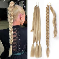 Emmor Long Braided Ponytail Extension With Hair Straight Wrap Around Ponytail Hair Extensions With Hair Tie Soft Healthy Synthetic Hair Piece For Women Girls Daily(33 Inch Mixed Blonde)