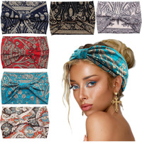 Yeshan Wide Headbands For Women Boho Knotted Head Wraps Turbans Non Slip Bandana Headbands Sport Yoga Workout Stretchy Hair Bands Pack Of 6