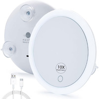 Mavoro Triple Suction Cup Magnifying Mirror With Light | Rechargeable | Magnified 10X Mirror Backlit Led Mirror. Compact  Portable Lighted Makeup Mirror With Magnification For Bathroom Or Travel | Usb