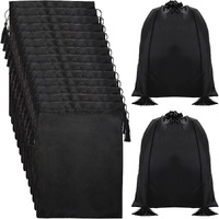 Youeon 16 Pcs Silk Satin Wig Bags 12""X16""  Satin Black Gift Bags Travel Bags With Drawstring Tassel  Satin Bags For Packaging Wig  Bundles  Hair Extensions  Storage Bags For Home  Salon  Travel