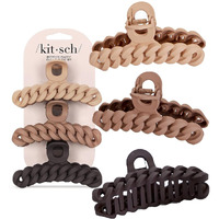 Kitsch Recycled Plastic Large Claw Clip - Big Chain Hair Clips For Women | Large Hair Claw Clips & Jaw Clips| Big Claw Clips For Thick Hair | Claw Hair Clips For Girls (3Pc Set Large Neutrals)