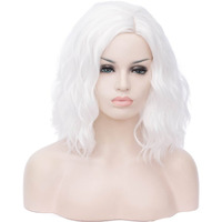 Beron White Wigs For Women Short Curly Bob Side Part Wig Girls Shoulder Length Body Wavy Hair Wig White Heat Resistant Synthetic Halloween Cosplay Daily Party Wigs