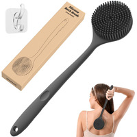 Manmihealth Silicone Back Scrubber For Shower(Thick Bristles)  Body Scrubber With 15'' Long Handle  Light & Easy-To-Hold Shower Brush For Skin Exfoliating And Massaging  Not Good In Lathering.(Black)