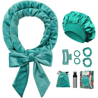 Gwabee No Heat Hair Curlers To Sleep In Overnight Curls Headband  70"" Long Soft Hair Curler No Heat Curling Headband Ribbon Curl Wrap For Long Hair Rollers  9 Pcs Hair Curling Rods Set -Blue Green