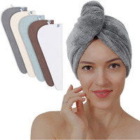 Tenstars 5 Pack Thicken Microfiber Hair Towel Wrap For Women - Elastic Loop Design - 320Gsm Coral Velvet - Quick Dry Hair Turban - 11X28 Inch (Cream+White+Brown+Light Teal+Grey  5)
