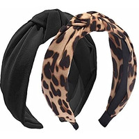 Etercycle 2Pcs Headbands For Women  Bow Knotted Wide Headband  Yoga Hair Band Fashion Elastic Hair Accessories For Women (Black  Leopard)