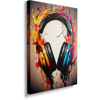 Framed Banksy Graffiti Colorful Dj Headphone Earphone Music Canvas Wall Art Funny Cool Gaming Headset Decor Poster For Living Room Bedroom Home Office Artwork Gift Ready To Hang (12X16 Inches)