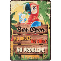 Tiki Bar Sign  Tiki Bar Decor With No Shoes  No Shirt  No Problem Design  8""X12""  4 Screws Incl  Fun Tiki Sign For Your Tiki Bar  Tiki Bar Decorations For Outside Patio