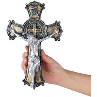 Taprion Crucifix Wall Cross - Saint Benedict Resin Wall Art - 10 Inch Golden Cross Give Blessing And The Spiritual Sacred: Faith Gift For Your Acquaintances
