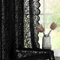 Bujasso Black Sheer Lace Curtains 84 Inch Vintage Floral Sheer Gothic Curtain Panels For Living Room Bedroom Luxury Light Filtering Drapes Black Window Treatment Sets Rod Pocket 2 Panels 54"" Wx84 L