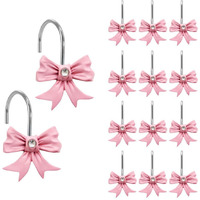 Gracelife 12Pcs Decorative Shower Curtain Hooks  Pink Bow Knot Resin Curtain Hooks Shower Rings For Bathroom Baby Room Nursery Art Decors (Bow Knot)