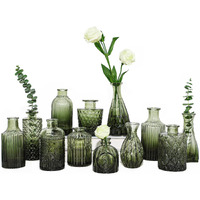 Tbwind 12Pcs Glass Bud Vases Set  Small Vases For Flowers  Green Bud Vase For Centerpieces In Bulk  Mini Vintage Vase For Rustic Wedding Decorations  Office And Home Table Flower D?Cor-Green