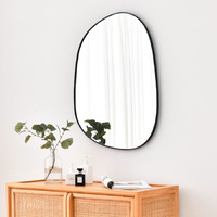 Asymmetrical Wall Mirror For Decor 21""*27""  Modern Black Framed Wall Mirror For Living Room Bathroom Bedroom Entryway Ele-Stou-0065B