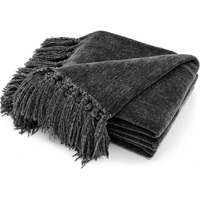 Evergrace Soft Chenille Throw Blanket For Couch  Cozy Plush Fuzzy Decorative Chenille Knit Throw Blanket With Tassels  Lightweight Blanket And Throws For Bed Sofa Gift Home Decor  Iron Black 50""X60""