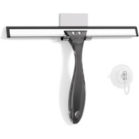 Amazerbath Shower Squeegee For Glass Doors  All-Purpose Squeegee With Suction Hook & Adhesive Hook  Squeegee For Shower Glass  Windows  Mirrors  Tiles And Car Windows - 10 Inches  Clear Black
