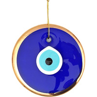 Erbulus 5.3"" Glass Blue Evil Eye Wall Hanging Gold Ornament - Turkish Nazar Bead - Home Protection Charm - Wall Decor Amulet In A Black Box (X-Large)