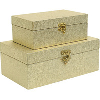 Decor4Season Faux Leather Decorative Storage Boxes Set Of 2  Gold
