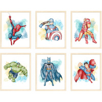 Nistio Superhero Wall Decor  Superhero Wall Art For Boys Bedroom  Avengers Prints  Set Of 6 Prints  Iron Man  Spiderman  Captain America  Hulk  Batman  Superman  Unframed  8X10 Inches