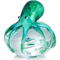 Sanbege Hand Blown Glass Octopus Figurine  Cute Sea Animal Paperweight  Collectible Nautical Statue Decor For Home  Office  Party And Gift (Blue And Green)
