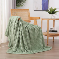 Linecooo Sage Green Fleece Throw Blanket 50  60  For Couch Sofa Bed Super Soft Cozy Plush Microfiber Flannel Blanket With Stripes Design Lightweight For Adults Woman Girls