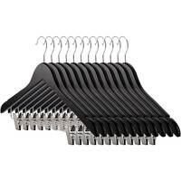 Tosnail 12-Pack Wooden Pants Clothes Hangers  Wooden Suit Hangers With Steel Clips And Hooks  Natural Solid Wood Collection Skirt Hangers  Standard Clothes Hangers - Black