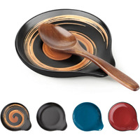 Vanlonpro Ceramic Spoon Rest  5 Inch Spoon Holder For Stove Top  Kitchen Counter  Utensils  Ladle  Coffee Spoons  Cooking Spoons  Spatula  Housewarming Gifts  Heat-Resistant  Hand-Painted Black & Gold