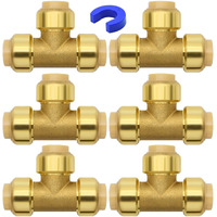 6 Pack Push-To-Connect Plumbing Fittings  1/2"" Pushfit Tee Fittings With Disconnect Clip For Copper  Pex  Cpvc Pipe (1/2"" Tee  6)