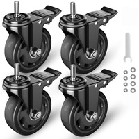 Stem Caster Wheels 3 Inch  Threaded Stem Casters Heavy Duty Casters Set Of 4  Swivel Casters With Stem Unc 3/8""-16 X 1"" Industrial Castors With Safety Dual Locking Wheel For Furniture And Cart