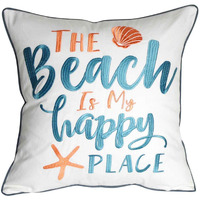Decopow Embroidered The Beach Is My Happy Place Throw Pillow Cover Square 18 Inches Decorative Canvas Pillow Cover With The Beach Is My Happy Place Pattern Cover Only