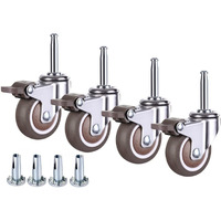 Nerilee 2 Inch Rubber Caster Wheel Set Of 4(With Brake)With 5/16"" X 1-1/2"" (8 X 38Mm) Stem And 20Mm Dia Sockets  For Furniture Crib Trolley Dining Car Casters