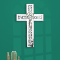 Aeveco Silver Cross Mirror For Wall Decoration  Crystal Crush Diamond Mirrored Cross For Living Room  Bedroom  Home D?Cor
