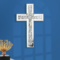 Aeveco Silver Mirrored Wall Cross 15?10 Inch  Crystal Crush Diamond Cross For Wall  Living Room  Bedroom  Home Decor