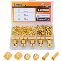 Breezliy 140Pcs 1/4 Inch Compression Fittings Assortment Kit- 60 Brass Compression Sleeve Ferrule  60 Brass Insert & 20 Nuts - Used To Connect Lines For Air Water Fuel Oil And Inert Gases