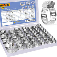 Smlcon 52 Pcs Hose Clamp Assortment Kit - 304 Stainless Steel Worm Gear Hose Clamps Adjustable 1/4''- 1-1/2'' (6-38Mm) Metal Fuel Line Clamp For Plumbing Automotive And Mechanical Applications