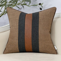 Yangest Patchwork Pillow Cover 18X18 Inch Luxury Cotton And Linen Cushion Cover Faux Leather Pillowcover For Couch Bedroom Living Room  Brown