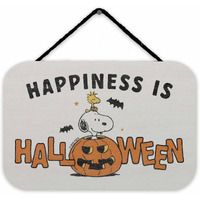 Peanuts Snoopy Happiness Is Halloween Hanging Wood Wall Decor - Fun Snoopy Halloween Sign For Home Decorating
