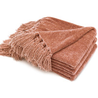 Evergrace Soft Chenille Throw Blanket For Couch  Cozy Plush Fuzzy Decorative Chenille Knit Throw Blanket With Tassels  Lightweight Blanket And Throws For Bed Sofa Gift Home Decor  Clay 50""X60""