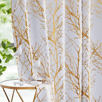 Fmfunctex Branch White Blackout Curtains 63"" Gold White Tree Curtains For Bedroom Living Room Darkening Window Curtain Panels For Nursery Guest Room Grommet Top 2 Panels