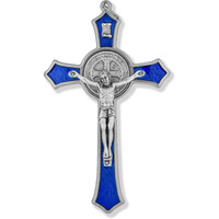 Large Saint Benedict Pectoral Cross With Colored Enamel (Blue)