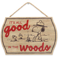 Peanuts Snoopy It's All Good In The Woods Hanging Wood Wall Decor - Fun Snoopy Sign For Cabin  Lake House Or Camper