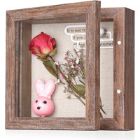 5X5 Small Shadow Box Frame With Linen Back - Sturdy Rustic Memory Display Case Of Flower  Pictures  Medals And More  Rustic Brown