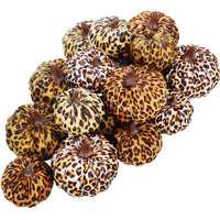 Winlyn 16 Pcs Assorted Small Faux Leopard Print Velvet Pumpkins Decorative Cheetah Print Fabric Foam Pumpkins For Rustic Fall Halloween Thanksgiving Table Centerpiece Mantel Kitchen Decoration