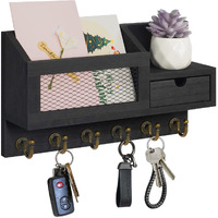 Fifthquarter Key And Mail Holder For Wall  Mail Organizer Wall Mount With 6 Hooks And Storage Drawer  Easy Installation Key Rack For Entryway And Home Decor (B-Black)