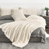 Yusoki Luxury Faux Fur Blanket Soft Fuzzy Fluffy Cozy Blanket Plush Furry Comfy Warm Blanket For Couch Bed Chair Sofa Bedroom Women Teen Girls Gift(Ivory Queen 90""X90"")