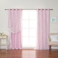 Best Home Fashion Set Of 2 Tulle Overlay Star Cut Out Silver Grommet Curtains For Bedroom  Living Room  Kids Room  Sun Blocking Thermal Insulated Blackout Window Curtains (52"" W X 84"" L  New Pink)